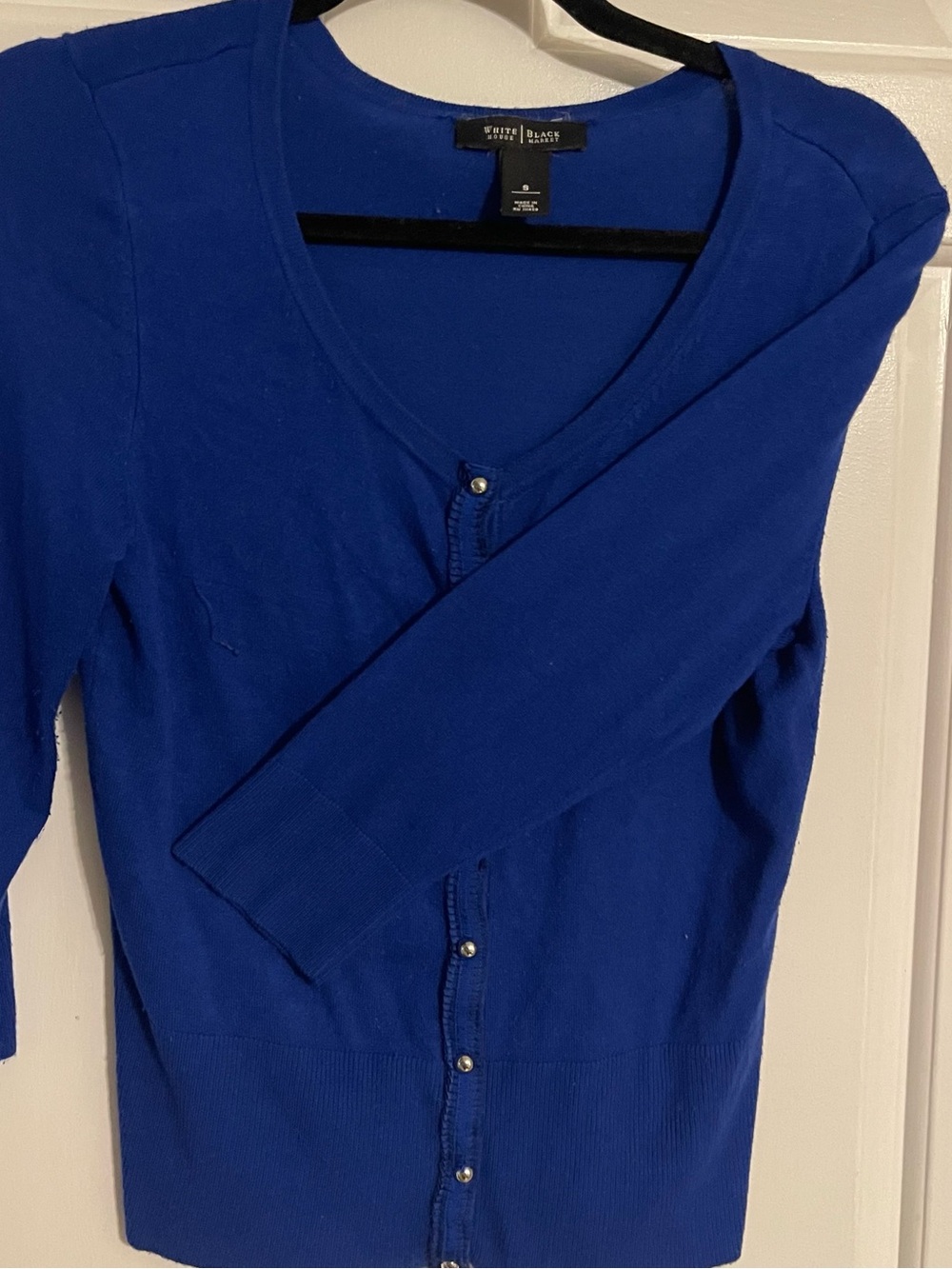 White House Black Market Women's Sapphire Blue Button-Front Cardigan - Picture 2 of 5